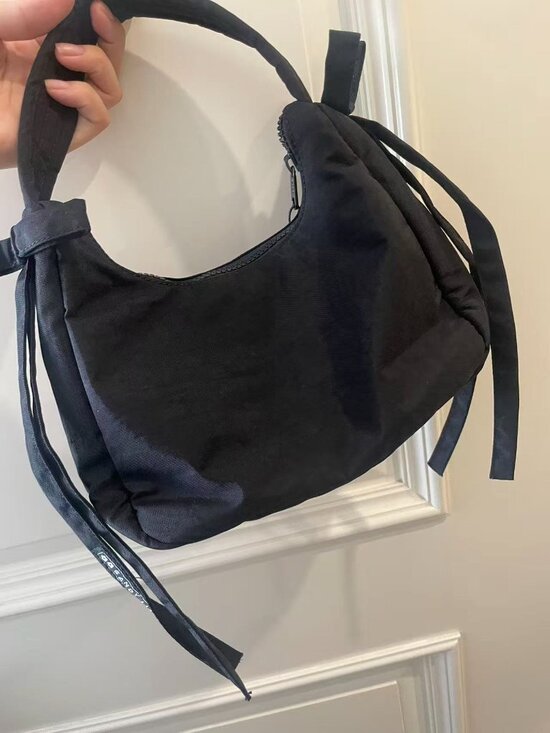 BAGGU Handbags - Baggu x Sandy Liang Black Nylon Bow Hobo Shoulder Bag 11.3x9.3x4.2in NWT